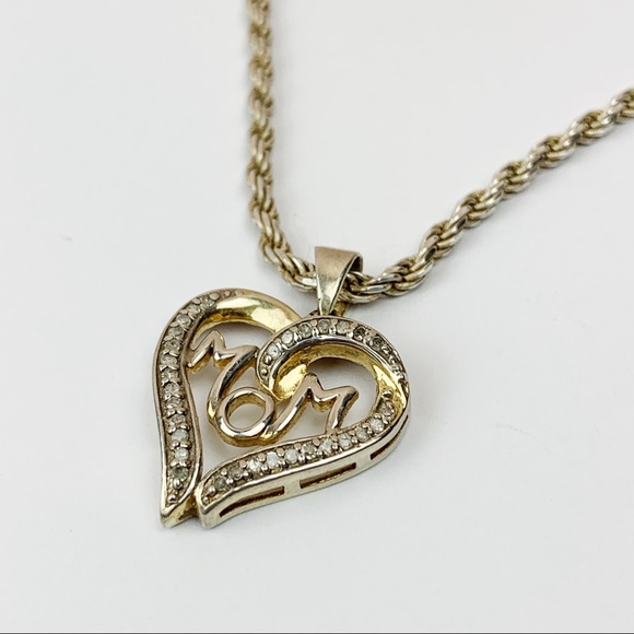 Diamond Chip two tone MOM heart and chain - Picture 1 of 4